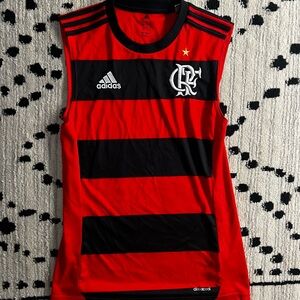 Adidas Red and Black Striped Sleeveless Flamengo training jersey